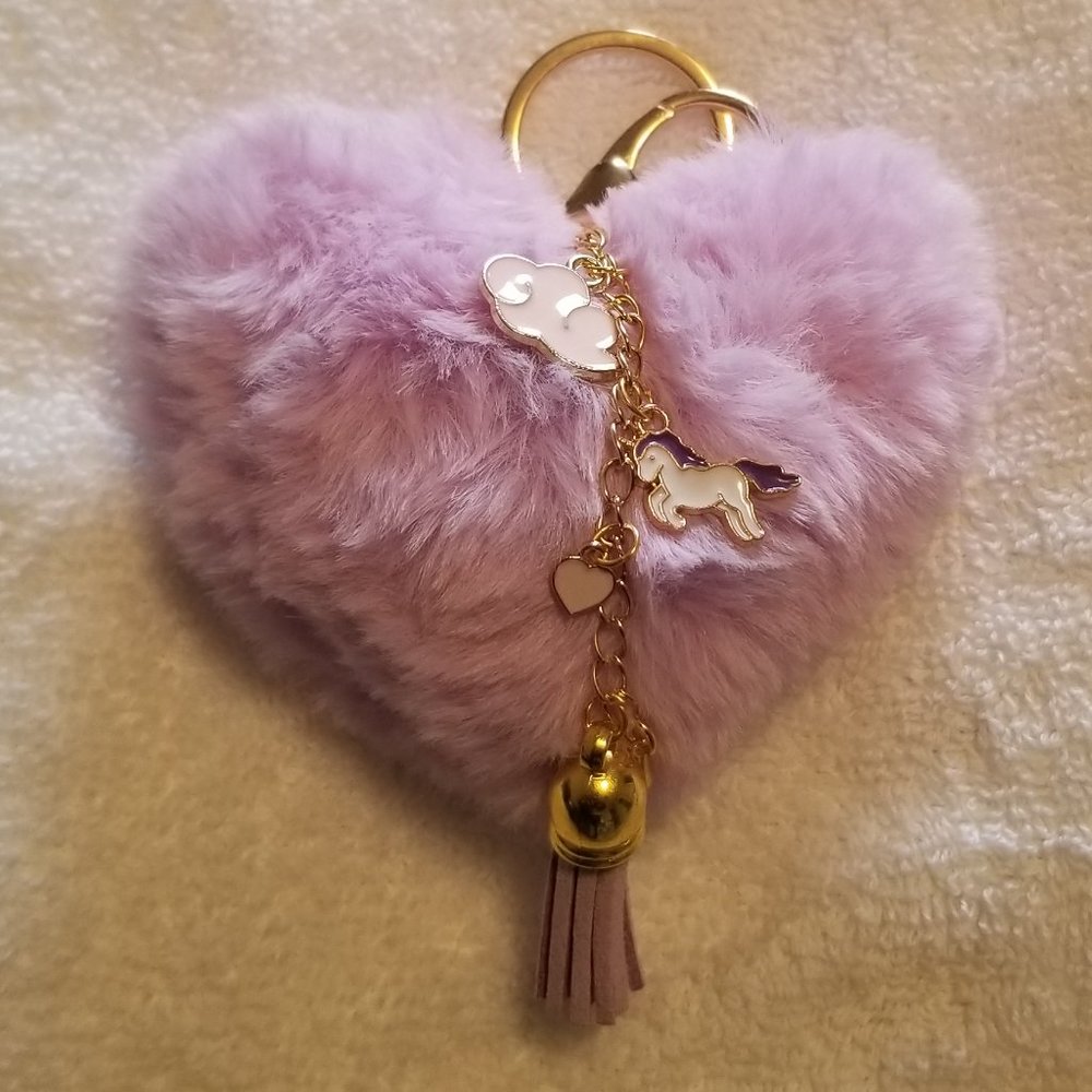 Heart Pom Pom Keychain with Charms